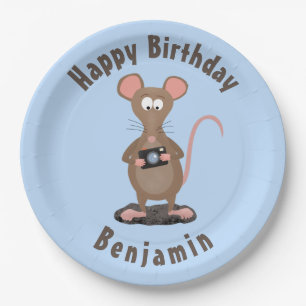 Funny rat and camera personalized birthday paper plates