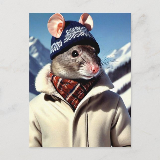 Funny Rat Modeling Ski Wear Postcard (Front)