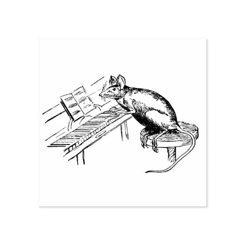 Funny Rat on Stool Playing the Piano Rubber Stamp