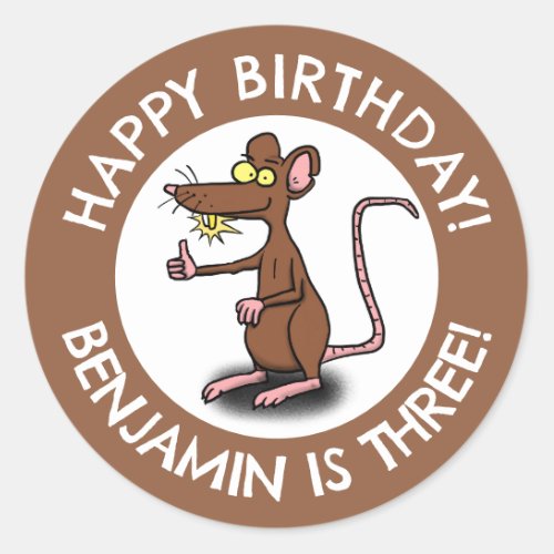 Funny rat thumbs up personalized cartoon birthday classic round sticker