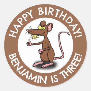 Funny rat thumbs up personalized cartoon birthday classic round sticker