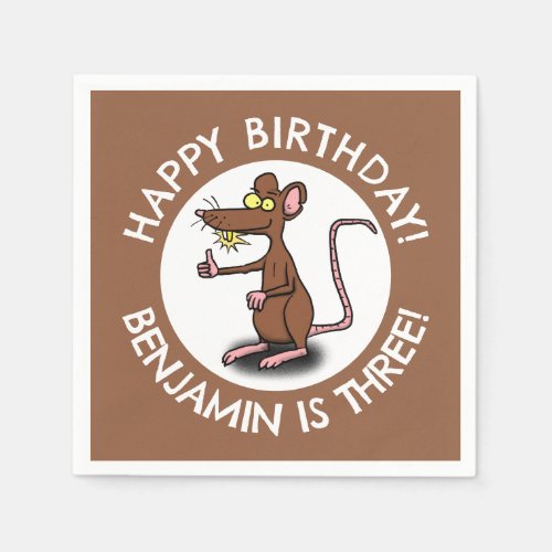 Funny rat thumbs up personalized cartoon birthday napkins