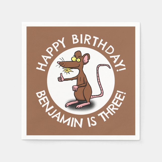 Funny rat thumbs up personalized cartoon birthday napkins (Front)