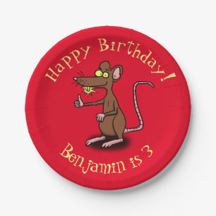 Funny rat thumbs up personalized cartoon birthday paper plates