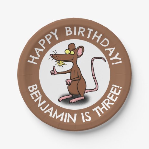 Funny rat thumbs up personalized cartoon birthday paper plates