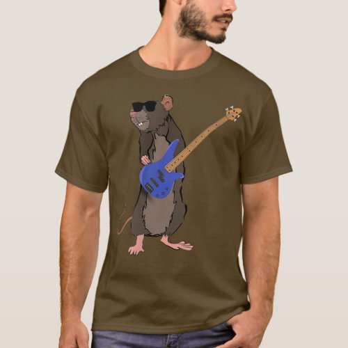 Funny Rat Wearing Sunglasses Playing Bass Guitar 8 T_Shirt