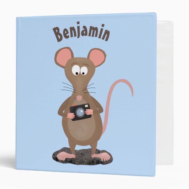 Funny rat with camera cartoon illustration 3 ring binder (Front/Inside)