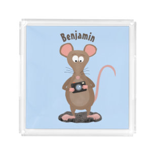 Funny rat with camera cartoon illustration acrylic tray