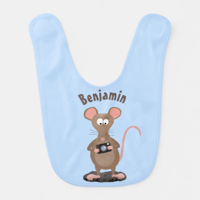 Funny rat with camera cartoon illustration baby bib (Front)
