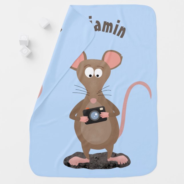 Funny rat with camera cartoon illustration baby blanket (In Situ)