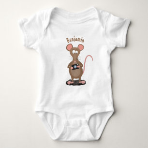 Funny rat with camera cartoon illustration baby bodysuit