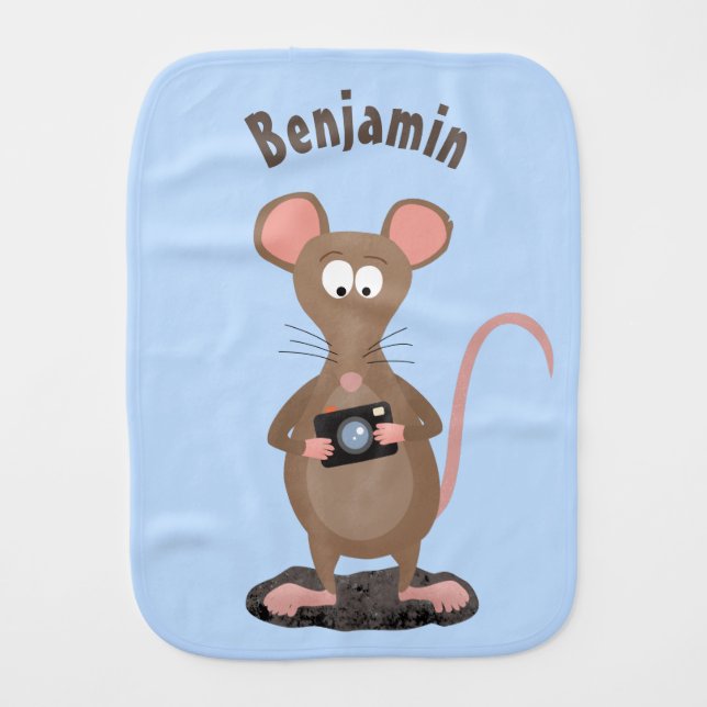 Funny rat with camera cartoon illustration baby burp cloth (Front)