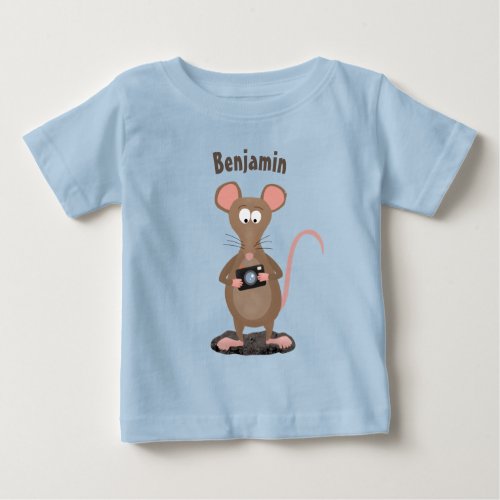 Funny rat with camera cartoon illustration baby T_Shirt