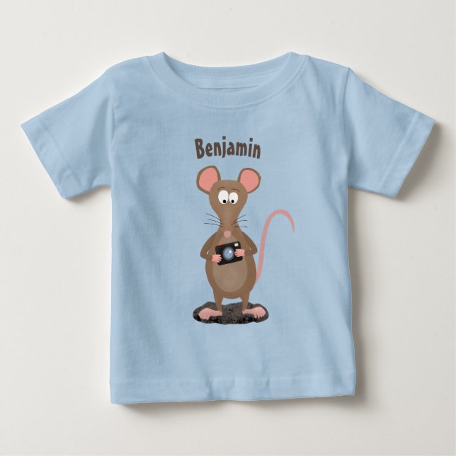 Funny rat with camera cartoon illustration baby T-Shirt (Front)