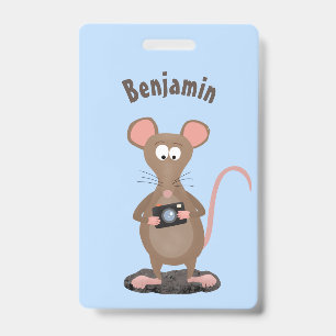 Funny rat with camera cartoon illustration badge