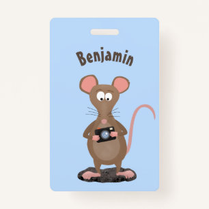 Funny rat with camera cartoon illustration badge