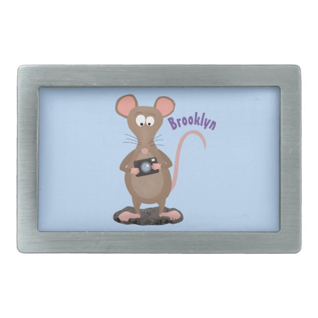 Funny rat with camera cartoon illustration belt buckle (Front)
