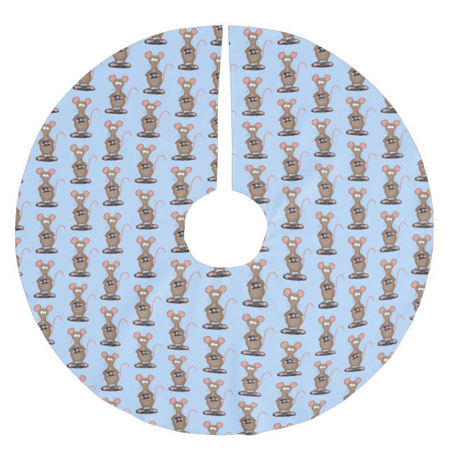 Funny rat with camera cartoon illustration brushed polyester tree skirt (Front)