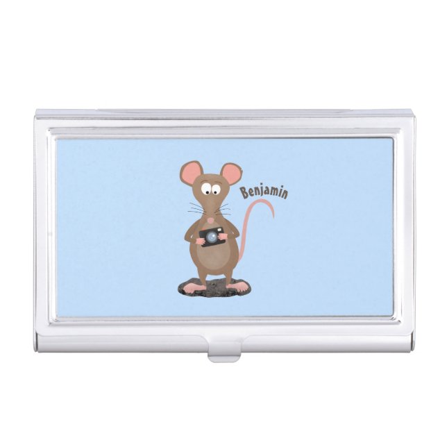 Funny rat with camera cartoon illustration business card case (Front)