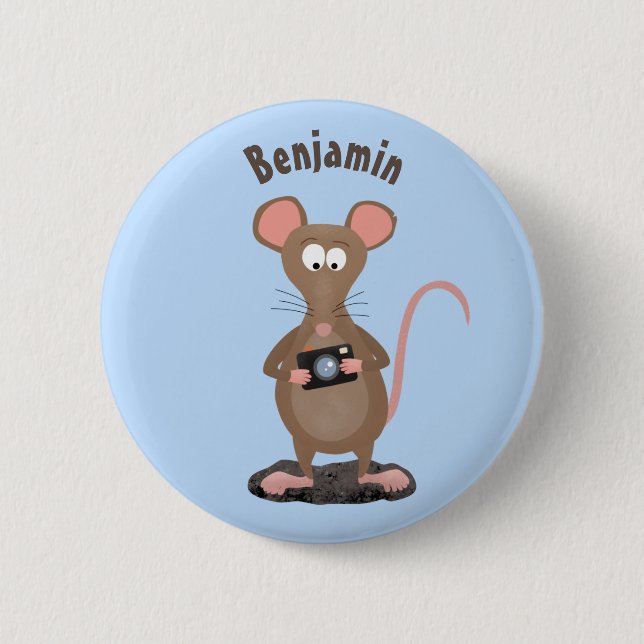 Funny rat with camera cartoon illustration button (Front)