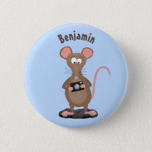 Funny rat with camera cartoon illustration button