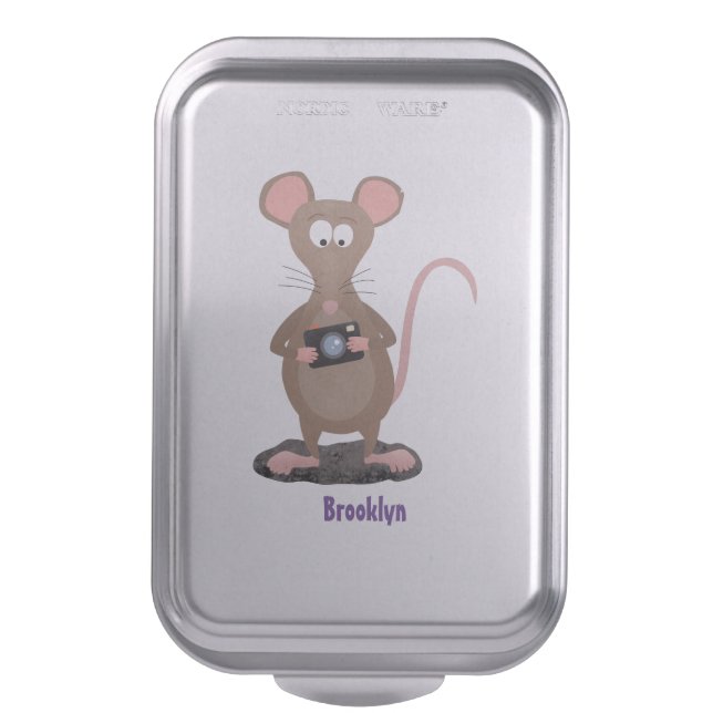 Funny rat with camera cartoon illustration cake pan (Front Vertical)