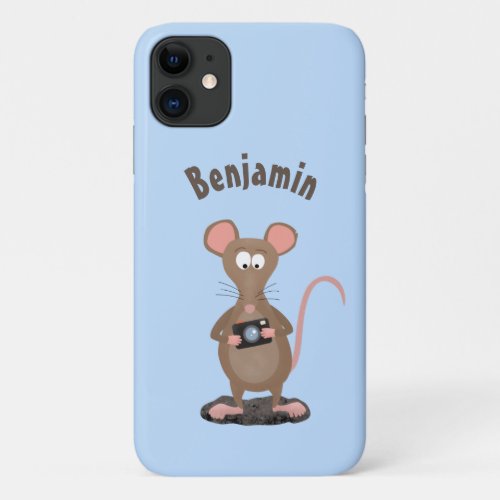 Funny rat with camera cartoon illustration iPhone 11 case
