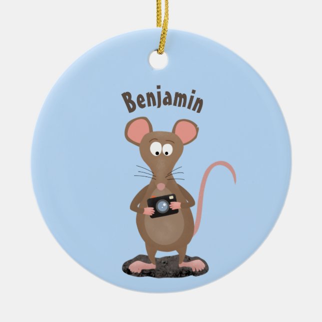 Funny rat with camera cartoon illustration ceramic ornament (Front)