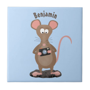 Funny rat with camera cartoon illustration ceramic tile