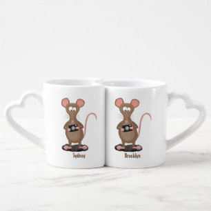 Funny rat with camera cartoon illustration coffee mug set