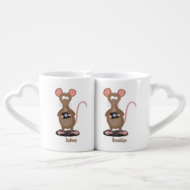 Funny rat with camera cartoon illustration coffee mug set (Back Nesting)