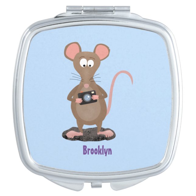 Funny rat with camera cartoon illustration compact mirror (Front)