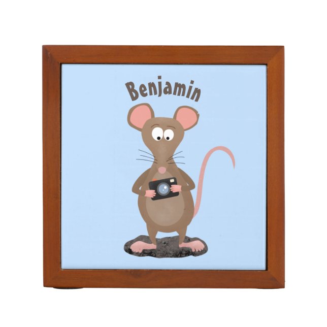 Funny rat with camera cartoon illustration desk organizer (Front)