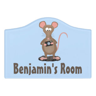 Funny rat with camera cartoon illustration door sign