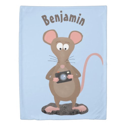 Funny rat with camera cartoon illustration duvet cover