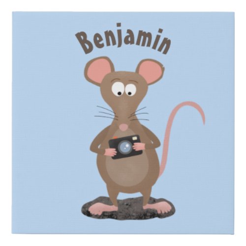 Funny rat with camera cartoon illustration faux canvas print