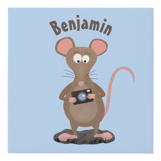 Funny rat with camera cartoon illustration faux canvas print (Front)