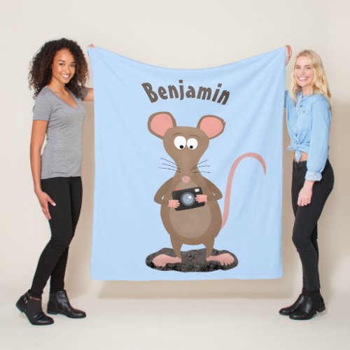 Funny rat with camera cartoon illustration fleece blanket