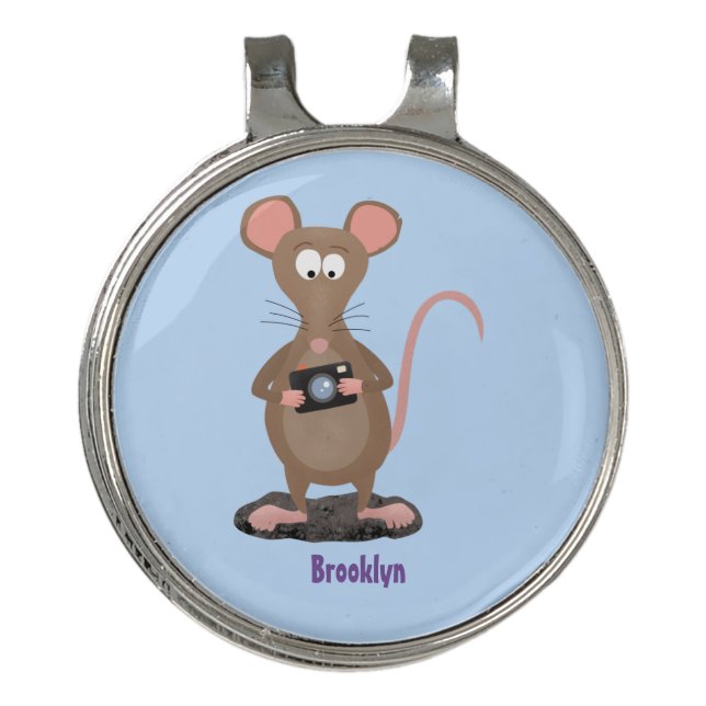 Funny rat with camera cartoon illustration golf hat clip (Front)
