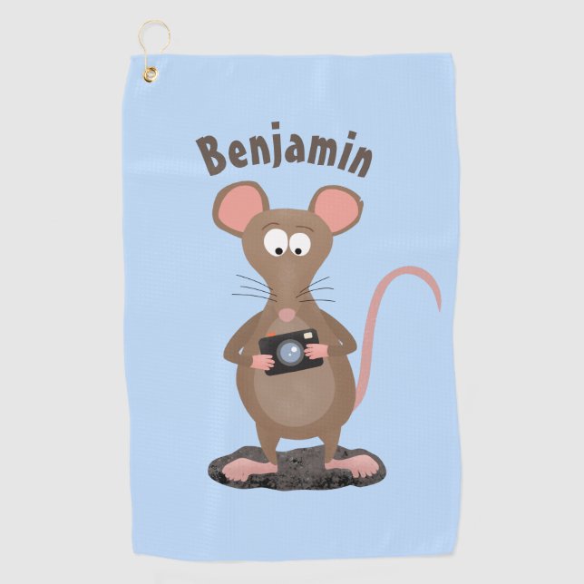 Funny rat with camera cartoon illustration golf towel (Front)