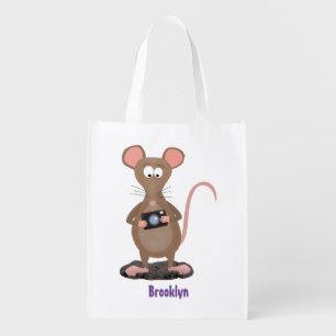 Funny rat with camera cartoon illustration grocery bag