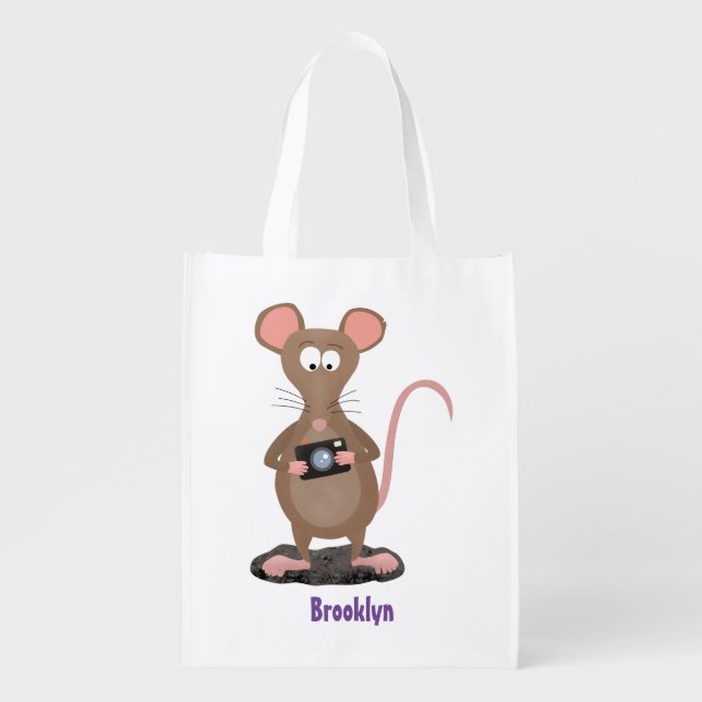 Funny rat with camera cartoon illustration grocery bag (Front)