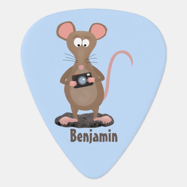 Funny rat with camera cartoon illustration  guitar pick (Front)