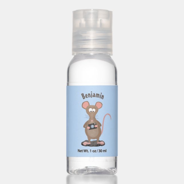 Funny rat with camera cartoon illustration hand sanitizer (Front)