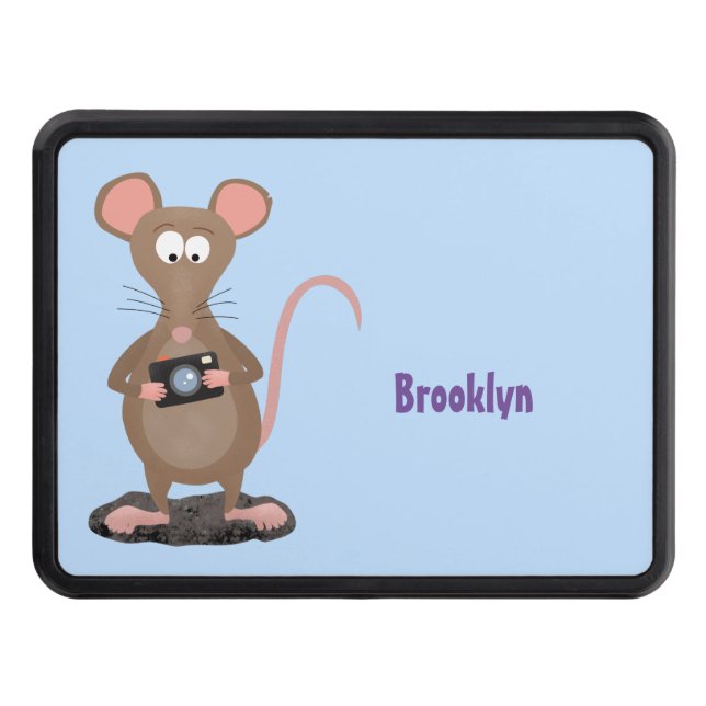 Funny rat with camera cartoon illustration hitch cover (Front)