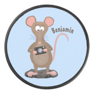 Funny rat with camera cartoon illustration hockey puck