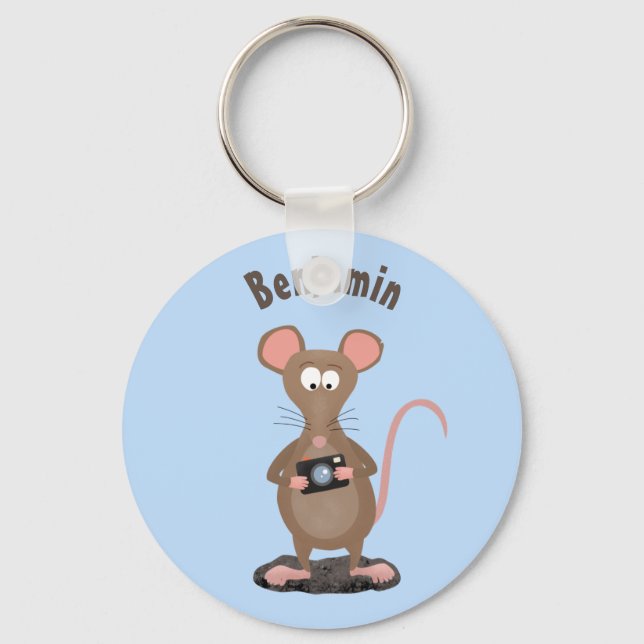 Funny rat with camera cartoon illustration keychain (Front)