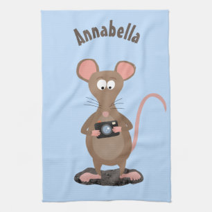 Funny rat with camera cartoon illustration kitchen towel