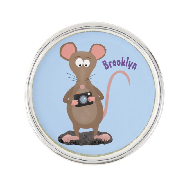 Funny rat with camera cartoon illustration lapel pin (Front)