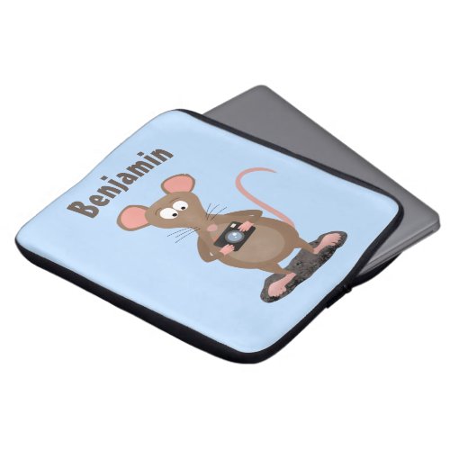 Funny rat with camera cartoon illustration laptop sleeve